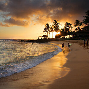 Sunset on the beach, Poin of poipu, Kauai, Hawaii