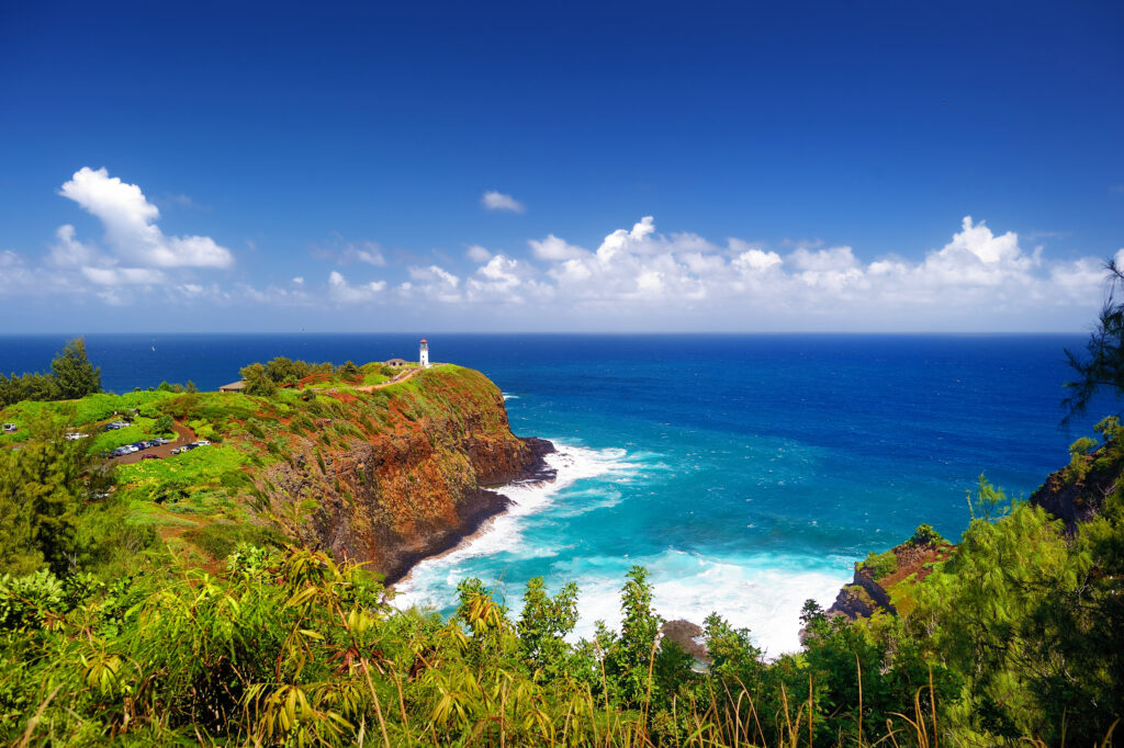 Kilauea lighthouse bay on a sunny day in Kauai, Hawaii