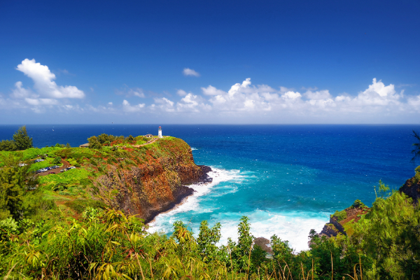 national wildlife refuge in kauai with lighthouse on the cliff