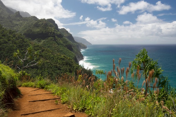 na pali hike off the coast of kauai with view of the ocean